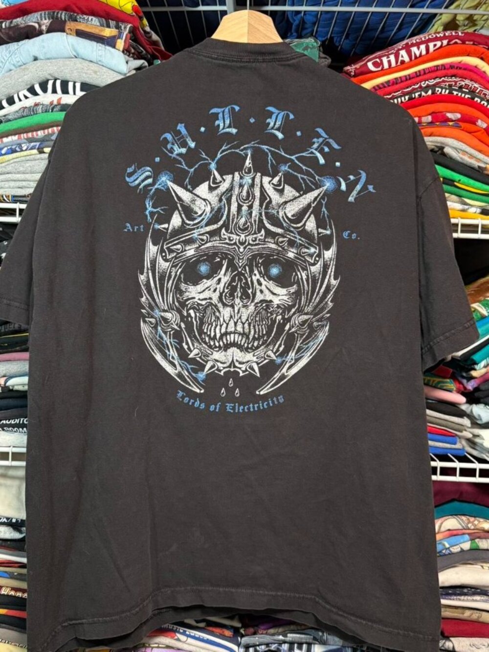 Sullen art collective lords of electricity skull graphic t shirt black